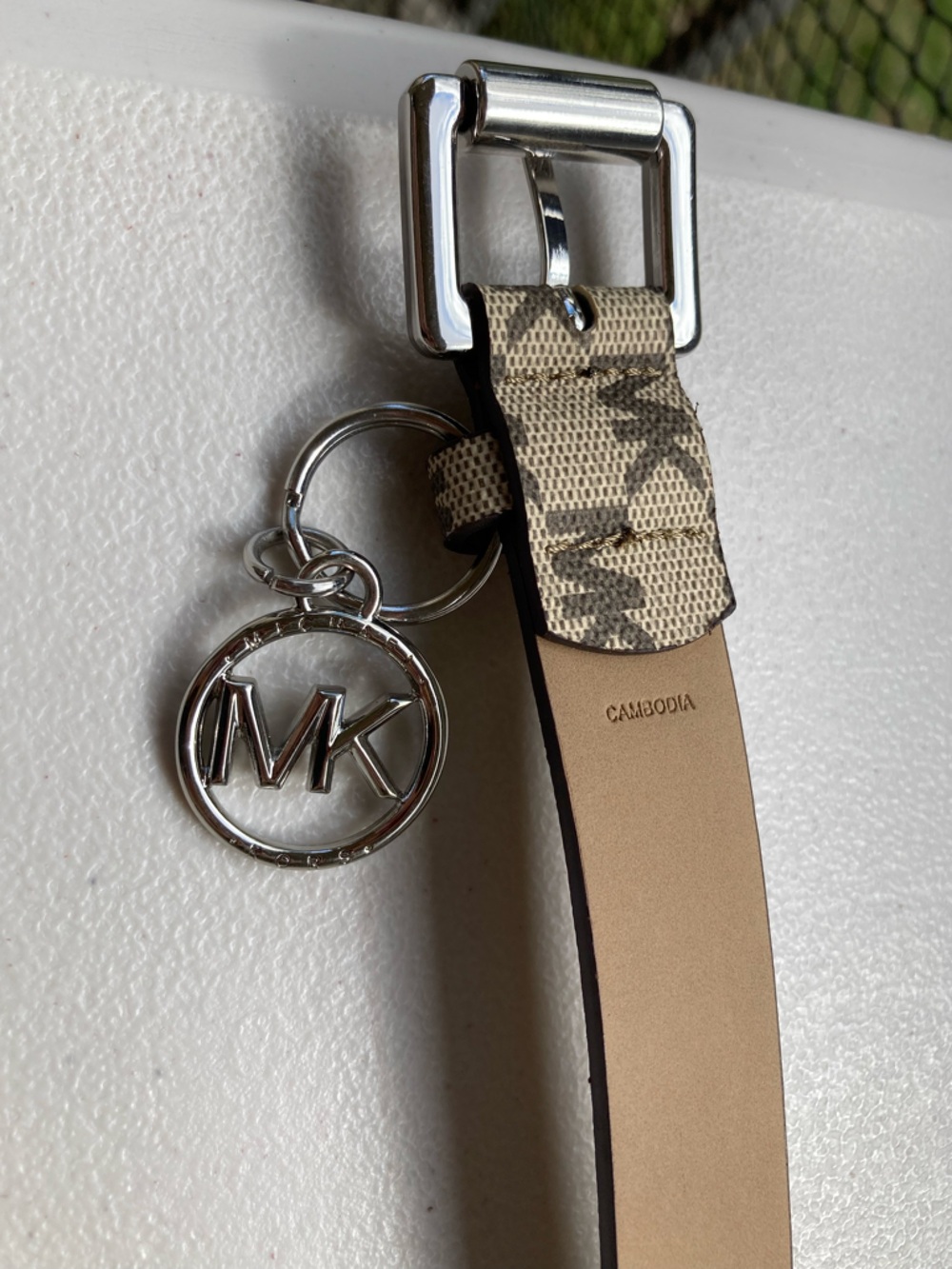 Michael Kors Signature Logo Print Belt Bag Brown Khaki Sporty White Stripe S/M - Picture 13 of 17